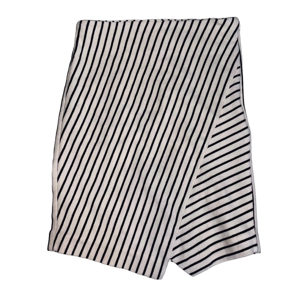 Loft Black & White Striped Ponte Wrap Skirt